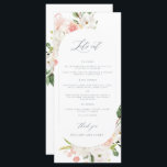 Pink Floral Garden Wedding Menu<br><div class="desc">This pink and white floral wedding menu card is perfect for a pretty garden or pink wedding. This design measures 4 x 9 inches and is perfect for day of wedding ceremony menus for he table. Shop the collection: https://www.zazzle.com/collections/pink_white_floral_garden-119280459694842779?rf=238296117664346256</div>