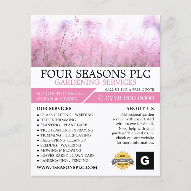 Pink Floral, Gardening Service, Horticulturist Flyer (Front)