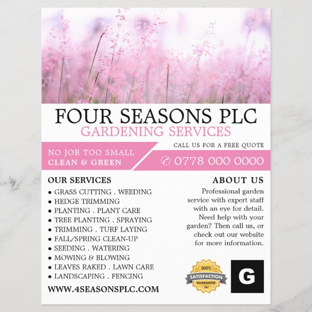 Pink Floral, Gardening Service, Horticulturist Flyer (Front)