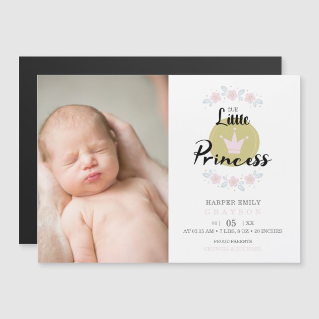 Pink Floral Garland Princess Crown Newborn Girl  (Front/Back)