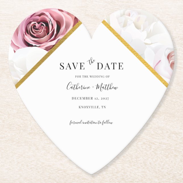 Pink Floral Geometric Bloom Save The Date Paper Coaster (Front)