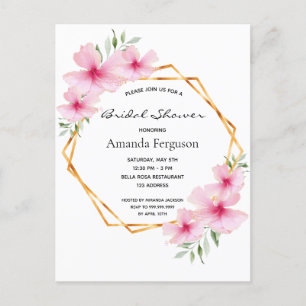 Pink floral geometric bridal shower invitation postcard