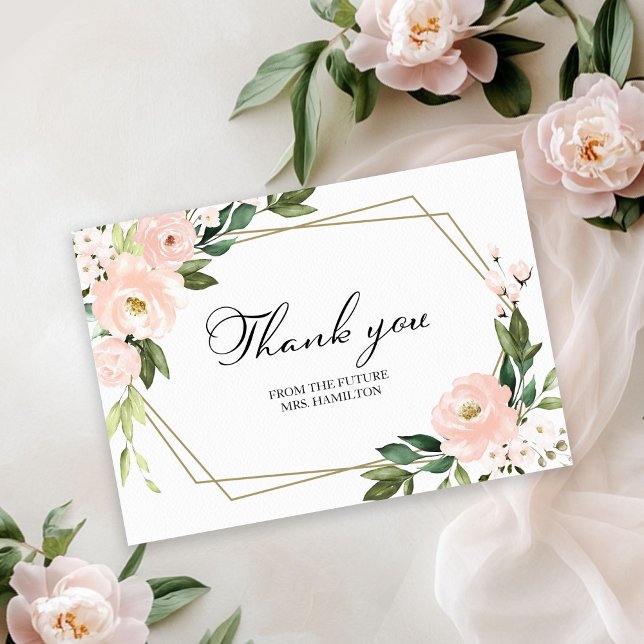 Pink Floral Geometric Bridal Shower Thank You Postcard (Creator Uploaded)