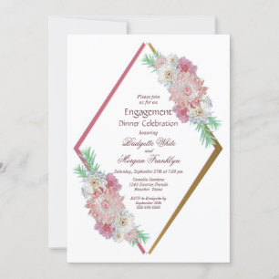 Pink Floral Geometric Engagement Dinner Invitation