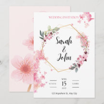 Pink Floral Geometric Gold Hexagon Art