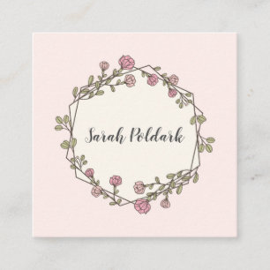 Pink Floral Geometric Monogram Square Business Card
