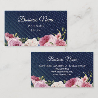 Pink Floral Geometric Navy Blue Elegant Business Card