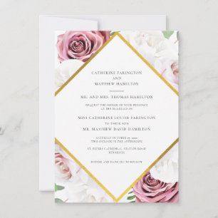 Pink Floral Geometric Wedding Invitation