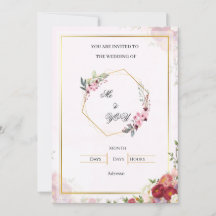 Pink Floral Geometric Wedding Invitation Card