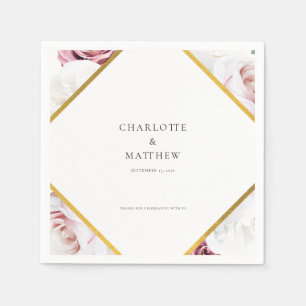 Pink Floral Geometric Wedding Party Paper Napkin