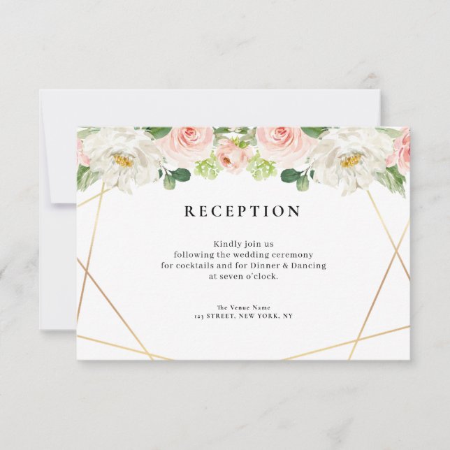 pink floral geometric wedding reception card (Front)