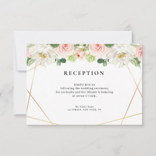 pink floral geometric wedding reception card