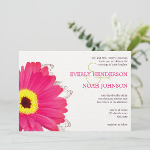 Pink Floral Gerber Daisy Wedding Invitation