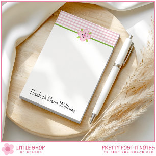 Pink Floral Gingham Personalised Post-it Notes