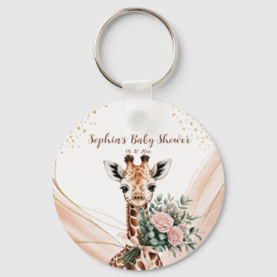 Pink Floral Giraffe Safari Baby Shower Favour Key Ring