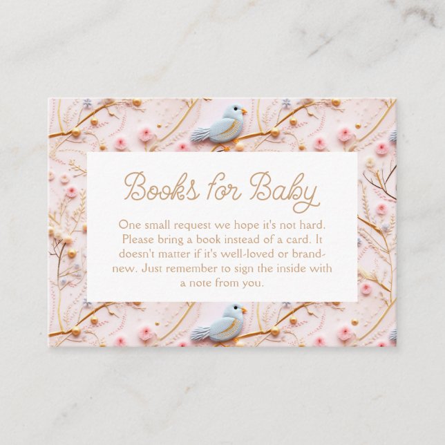 Pink Floral Girl Baby Shower Book Request Enclosure Card (Front)