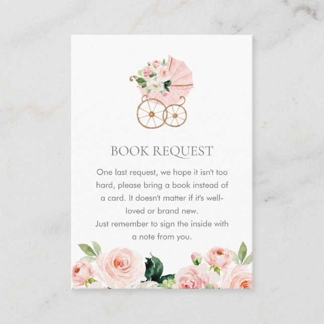 Pink Floral Girl Baby Shower Book Request Enclosure Card (Front)
