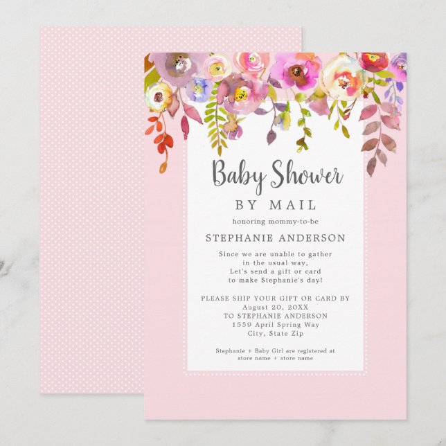 Pink Floral Girl Baby Shower by mail Invitation (Front/Back)