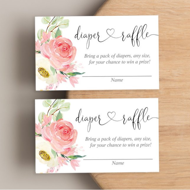 Pink floral girl baby shower diaper raffle cards (Creator Uploaded)