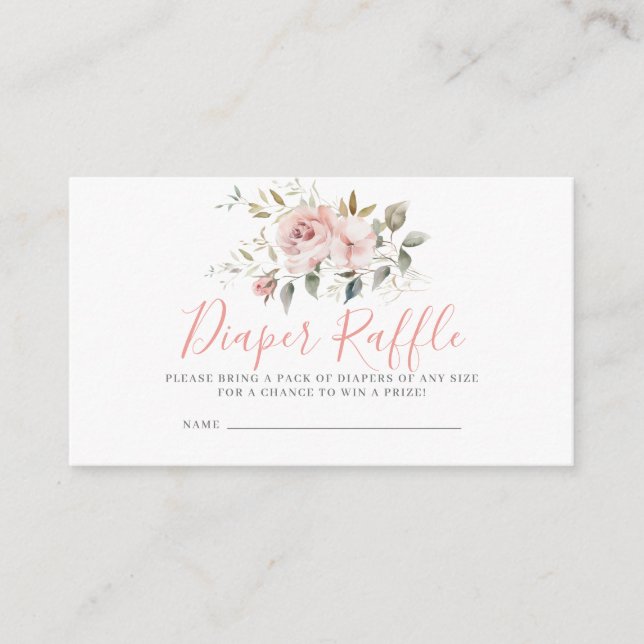Pink Floral Girl Baby Shower Diaper Raffle Ticket  Enclosure Card (Front)