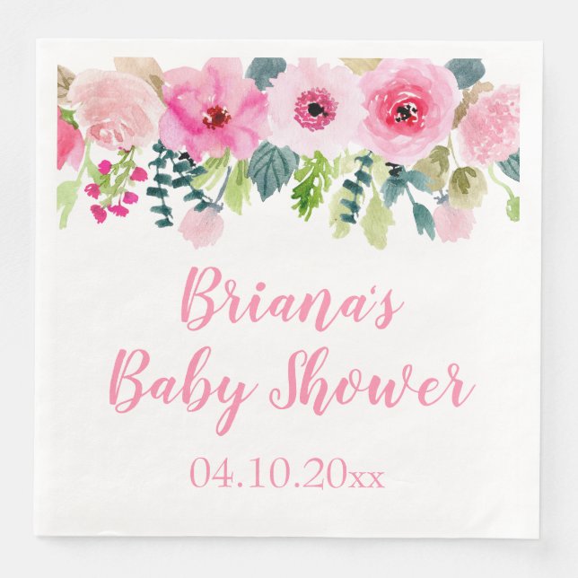 Pink Floral Girl Baby Shower Dinner Napkin (Front)
