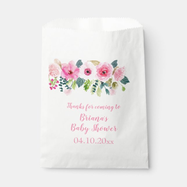 Pink Floral Girl Baby Shower Favour Bags (Front)