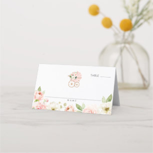 Pink Floral Girl Baby Shower Folded Place Card