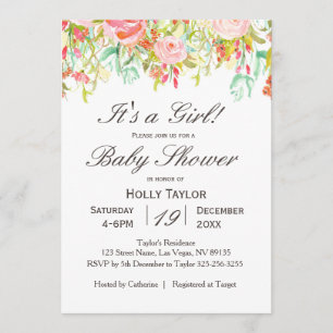 Pink Floral Girl Baby Shower Invitation