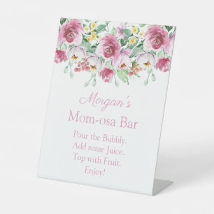 Pink Floral Girl Baby Shower Mum-osa Bar Sign