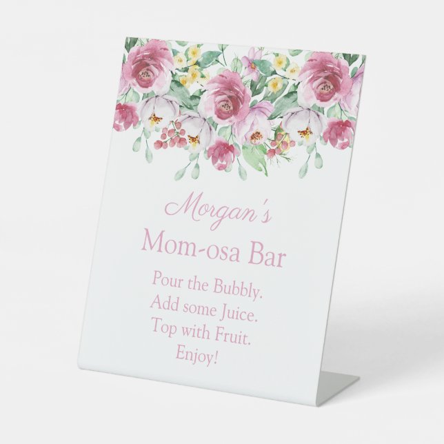 Pink Floral Girl Baby Shower Mum-osa Bar Sign (Front)