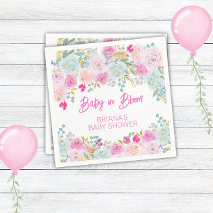 Pink Floral Girl Baby Shower Napkin