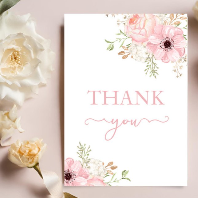 Pink Floral Girl Baby Shower  Thank You Card (Creator Uploaded)