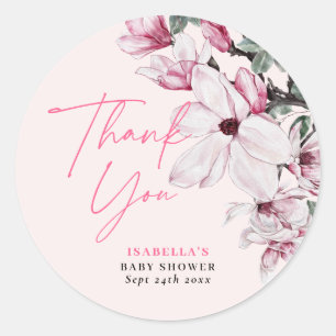 Pink Floral Girl Baby Shower Thank You Classic Round Sticker