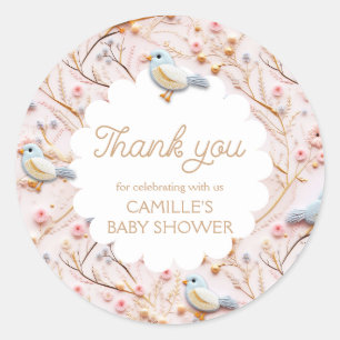 Pink Floral Girl Baby Shower Thank you Classic Round Sticker