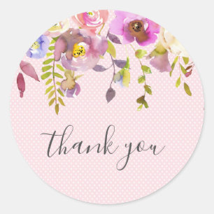 Pink floral girl baby shower thank you favour classic round sticker