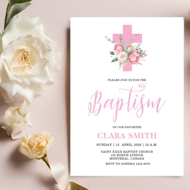 Pink Floral Girl Baptism invitation (Creator Uploaded)