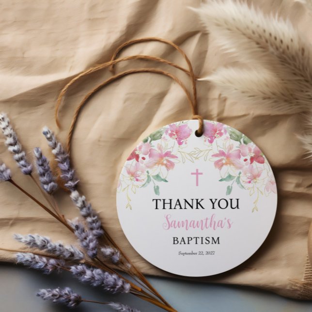 Pink Floral Girl Baptism Scalloped Favour Tag (Creator Uploaded)