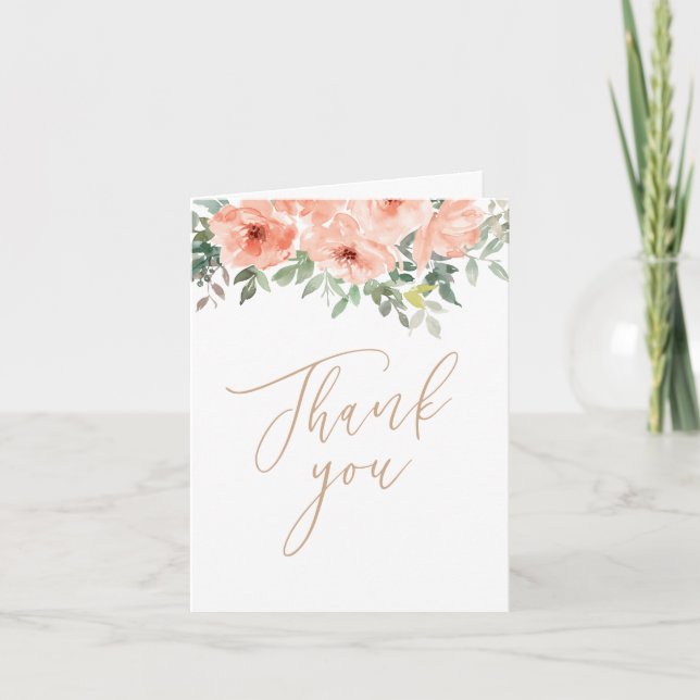Pink Floral Girl Baptism Thank You Card (Front)