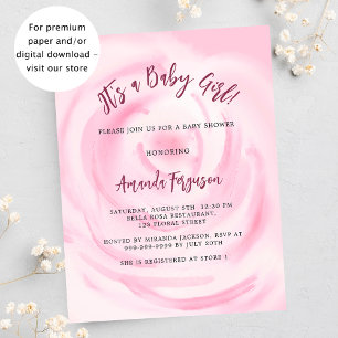 Pink floral girl budget baby shower invitation