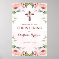 Pink Floral Girl Christening Welcome