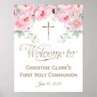 Pink, Floral, Girl, Communion Welcome Sign, 11x14