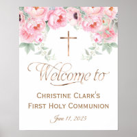 Pink, Floral, Girl, Communion Welcome Sign, 16x20