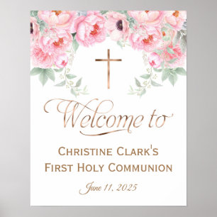 Pink, Floral, Girl, Communion Welcome Sign, 16x20 Poster