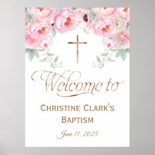 Pink, Floral, Girl, Communion Welcome Sign, 18x24 Poster