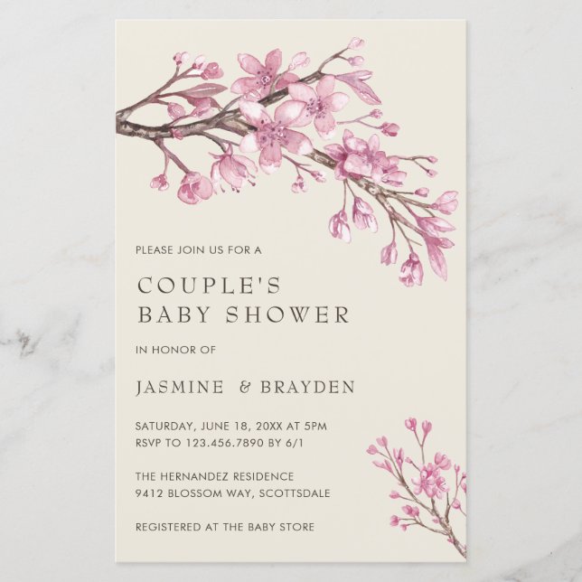 Pink Floral Girl Couples Baby Shower Invitation (Front)