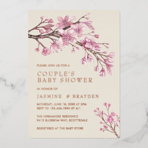 Pink Floral Girl Couples Baby Shower Rose Gold