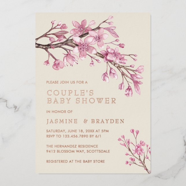 Pink Floral Girl Couples Baby Shower Rose Gold (Front)