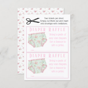 Pink Floral Girl Diaper Raffle Tickets Invitation