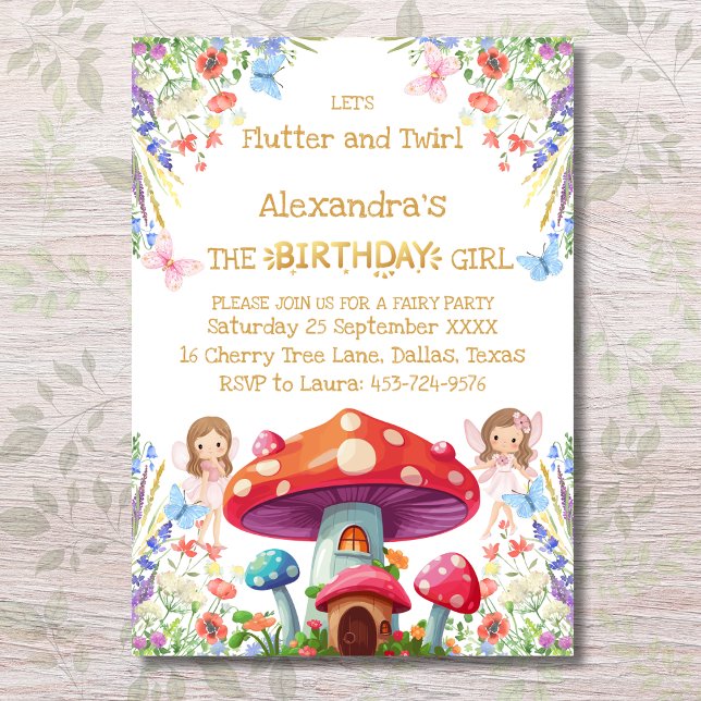 Pink Floral Girl Fairy Birthday Party Invitation (Creator Uploaded)