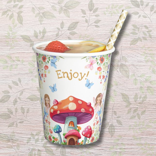 Pink Floral Girl Fairy Birthday Party Paper Cups (Creator Uploaded)